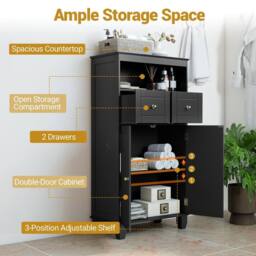VOGREX Bathroom Floor Storage Cabinet in Black - thumbnail 3