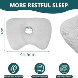 VOGREX Pillow with Ear Hole for Ear Pain Relief for Side Sleepers Ear in Grey - thumbnail 2