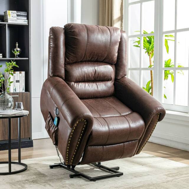 Merax Oversized Power Lift Riser Recliner Armchair with Massage & Heat in Brown - image 1