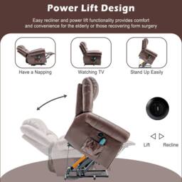 Merax Oversized Power Lift Riser Recliner Armchair with Massage & Heat in Brown - thumbnail 8