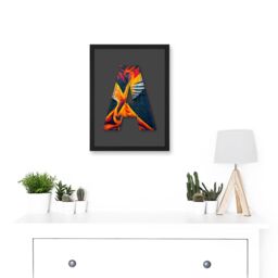 Artery8 Letter A Phoenix Rising Orange Decorative Graffiti Mural Alphabet Initial Stencil Artwork Framed Wall Art Print A4 in Black - thumbnail 2