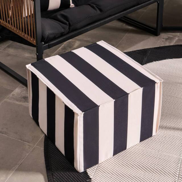 OHS Stripe Print Garden Pouffe Outdoor Stool Footrest Table Side Chair in Black - image 1