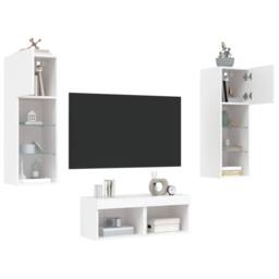 Berkfield Home 4 Piece TV Wall Cabinets with LED Lights White - thumbnail 5