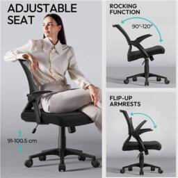 VOGREX Mesh Office Chair Adj Lumbar Arms Black - thumbnail 3