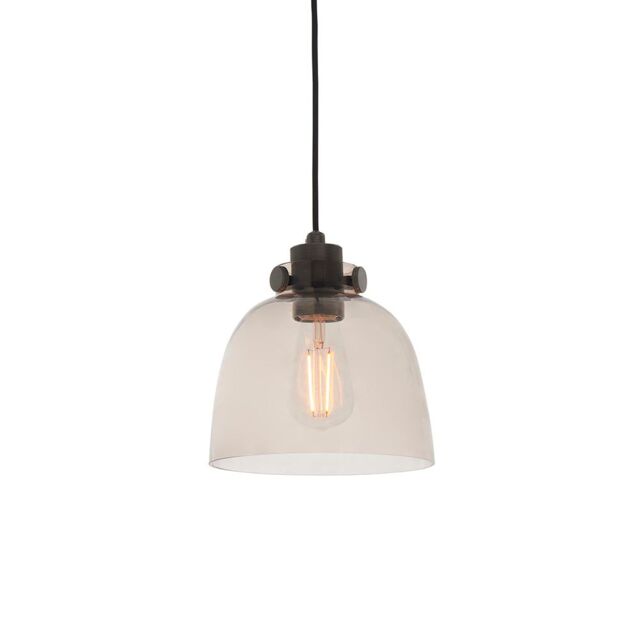 Loops Industrial Ceiling Pendant Light Fitting - Matt Black & Smoked Grey Glass - image 1