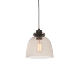 Loops Industrial Ceiling Pendant Light Fitting - Matt Black & Smoked Grey Glass