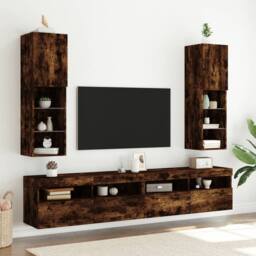 Berkfield Home TV Cabinets with LED Lights 2 pcs Smoked Oak 30.5x30x102 cm in Brown - thumbnail 2