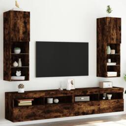 Berkfield Home TV Cabinets with LED Lights 2 pcs Smoked Oak 30.5x30x102 cm in Brown - thumbnail 3