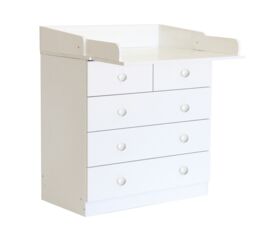 KUDL HOME Baby 5 Drawer Unit 1780 With Changing Board & Storage - White - thumbnail 1