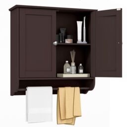 Gymax Bathroom Wall Cabinet With Towel Bar Adjustable Shelf Medicine Cabinet in Brown