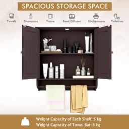 Gymax Bathroom Wall Cabinet With Towel Bar Adjustable Shelf Medicine Cabinet in Brown - thumbnail 6