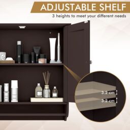 Gymax Bathroom Wall Cabinet With Towel Bar Adjustable Shelf Medicine Cabinet in Brown - thumbnail 5