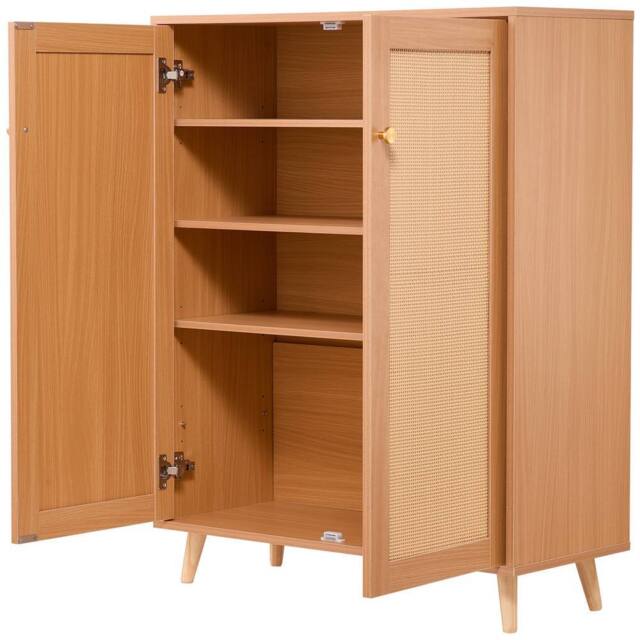 VEVOR Light Wood Rattan Shoe Cabinet 5 Tiers Adjustable Shelves in Tan - image 1