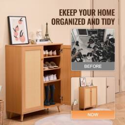 VEVOR Light Wood Rattan Shoe Cabinet 5 Tiers Adjustable Shelves in Tan - thumbnail 4