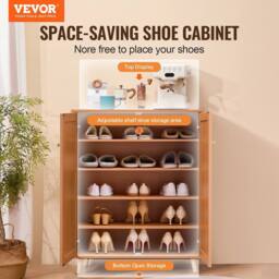 VEVOR Light Wood Rattan Shoe Cabinet 5 Tiers Adjustable Shelves in Tan - thumbnail 2