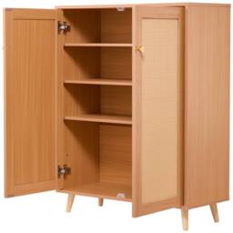 VEVOR Light Wood Rattan Shoe Cabinet 5 Tiers Adjustable Shelves in Tan