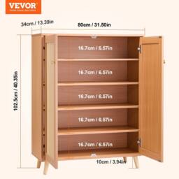 VEVOR Light Wood Rattan Shoe Cabinet 5 Tiers Adjustable Shelves in Tan - thumbnail 7
