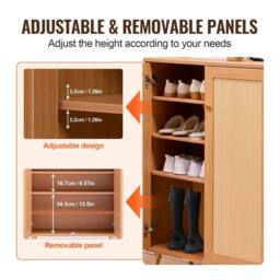 VEVOR Light Wood Rattan Shoe Cabinet 5 Tiers Adjustable Shelves in Tan - thumbnail 3