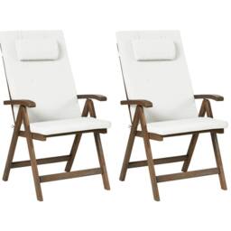 Wyld and Coco 2-Piece Foldable Acacia Garden Chairs with Off-White Cushions in Brown - thumbnail 2