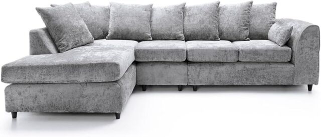 Furniture 786 Chenille Fabric 5 seater Left Hand Facing Corner Sofa in Silver - image 1