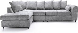Furniture 786 Chenille Fabric 5 seater Left Hand Facing Corner Sofa in Silver - thumbnail 1