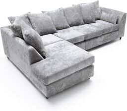 Furniture 786 Chenille Fabric 5 seater Left Hand Facing Corner Sofa in Silver - thumbnail 4