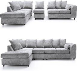 Furniture 786 Chenille Fabric 5 seater Left Hand Facing Corner Sofa in Silver - thumbnail 3