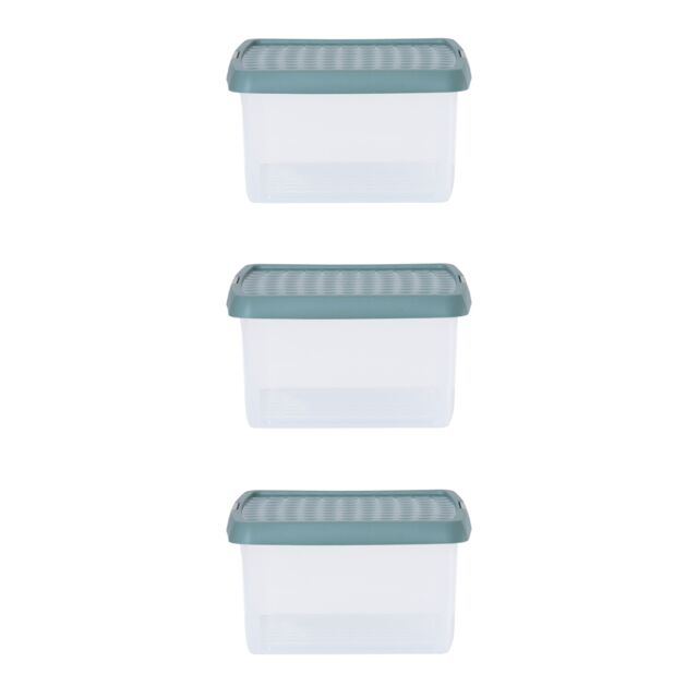 Wham Clip 3x 9L Square Plastic Storage Boxes with Clip Lock Lids in Green - image 1