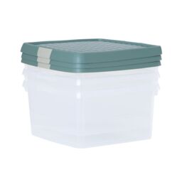 Wham Clip 3x 9L Square Plastic Storage Boxes with Clip Lock Lids in Green - thumbnail 4