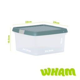 Wham Clip 3x 9L Square Plastic Storage Boxes with Clip Lock Lids in Green - thumbnail 5