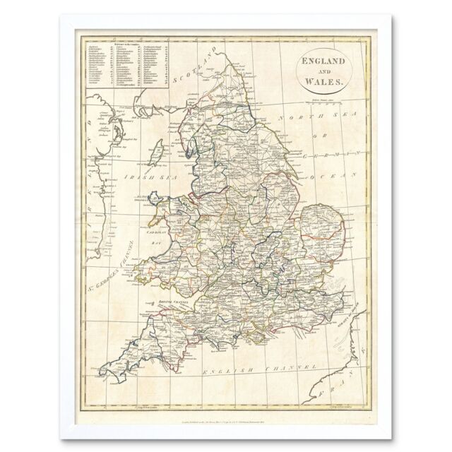 "Artery8 1799 Clement Cruttwell Map England Vintage 12x16"" Framed Art Print in White - Size: W12"" x H16""" - image 1