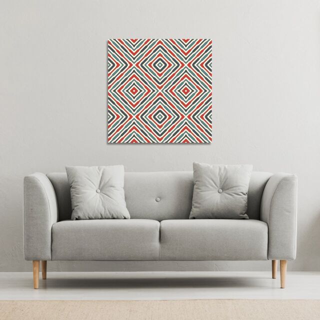 Benjamin Tate Design Repeated squares & rhombuses ornamental abstract Tribal motif (Canvas Print) / 77 x 77 x 4cm in Natural - Size: 77 x 77 x 4 cm - image 1