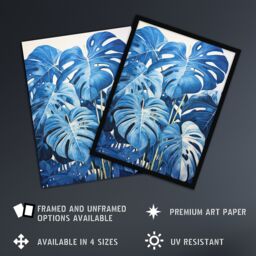 "Artery8 Wall Art Print Monstera Plant Leaves in Blue Watercolour Painting Poster Picture - Size: W18"" x H24""" - thumbnail 2
