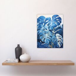 "Artery8 Wall Art Print Monstera Plant Leaves in Blue Watercolour Painting Poster Picture - Size: W18"" x H24""" - thumbnail 4