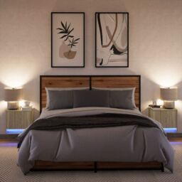 Berkfield Home Wall-mounted Bedside Cabinets with LED Lights 2 pcs Sonoma Oak in Brown - thumbnail 5