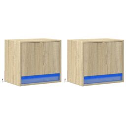 Berkfield Home Wall-mounted Bedside Cabinets with LED Lights 2 pcs Sonoma Oak in Brown - thumbnail 3