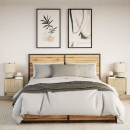 Berkfield Home Wall-mounted Bedside Cabinets with LED Lights 2 pcs Sonoma Oak in Brown - thumbnail 4