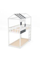 Wooden Kids House Bunk Bed with Playhouse Roof in White - thumbnail 3