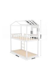 Wooden Kids House Bunk Bed with Playhouse Roof in White - thumbnail 6