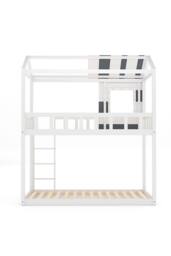 Wooden Kids House Bunk Bed with Playhouse Roof in White - thumbnail 4