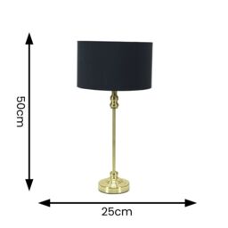 ValueLights Maggie Gold Metal Candlestick Slim Table Lamp with Fabric Drum Lamp Shade in Black - thumbnail 5