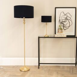 ValueLights Maggie Gold Metal Candlestick Slim Table Lamp with Fabric Drum Lamp Shade in Black - thumbnail 4