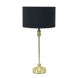 ValueLights Maggie Gold Metal Candlestick Slim Table Lamp with Fabric Drum Lamp Shade in Black - thumbnail 2