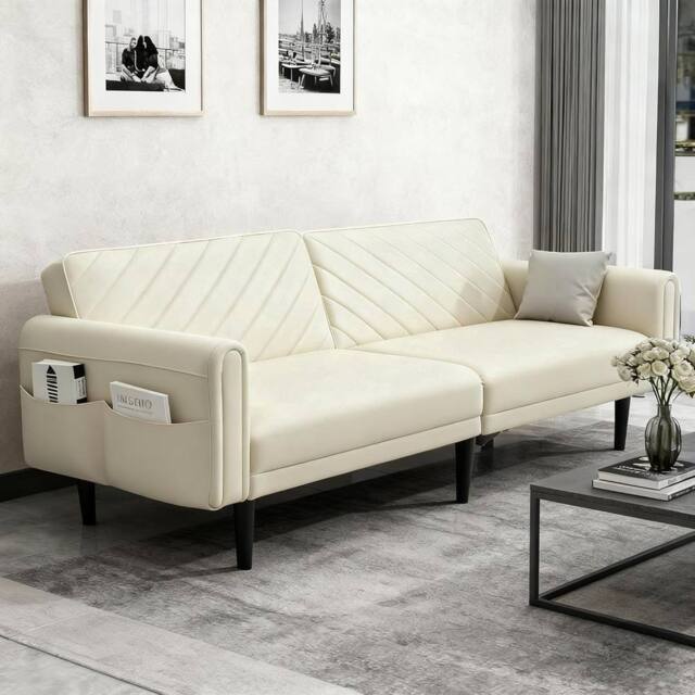 Alivio 3-in-1 Convertible Velvet Sofa Bed, Adjustable Futon Couch with Detachable Arms, Thick Cushions, Side Storage Pockets & Sturdy Wood Frame - image 1