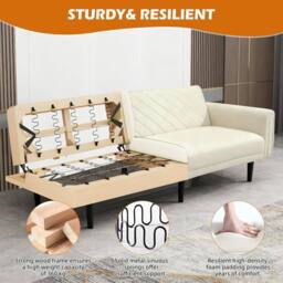 Alivio 3-in-1 Convertible Velvet Sofa Bed, Adjustable Futon Couch with Detachable Arms, Thick Cushions, Side Storage Pockets & Sturdy Wood Frame - thumbnail 6