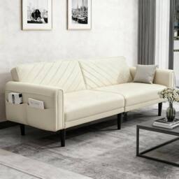 Alivio 3-in-1 Convertible Velvet Sofa Bed, Adjustable Futon Couch with Detachable Arms, Thick Cushions, Side Storage Pockets & Sturdy Wood Frame - thumbnail 1