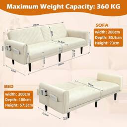 Alivio 3-in-1 Convertible Velvet Sofa Bed, Adjustable Futon Couch with Detachable Arms, Thick Cushions, Side Storage Pockets & Sturdy Wood Frame - thumbnail 4