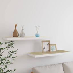 Berkfield Home Floating Wall Shelves 2 pcs Oak & White 80x23.5x3.8 cm MDF in Brown - thumbnail 2