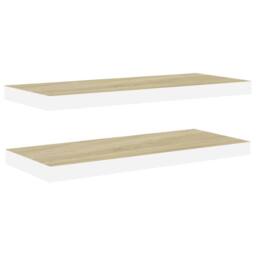 Berkfield Home Floating Wall Shelves 2 pcs Oak & White 80x23.5x3.8 cm MDF in Brown - thumbnail 1