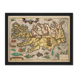 "Artery8 Wall Art Print Map Ortelius 1585 Iceland Sea Monsters Pictorial Large Framed Wall Décor Art in Light Oak - Size: W18"" x H24""" - thumbnail 1